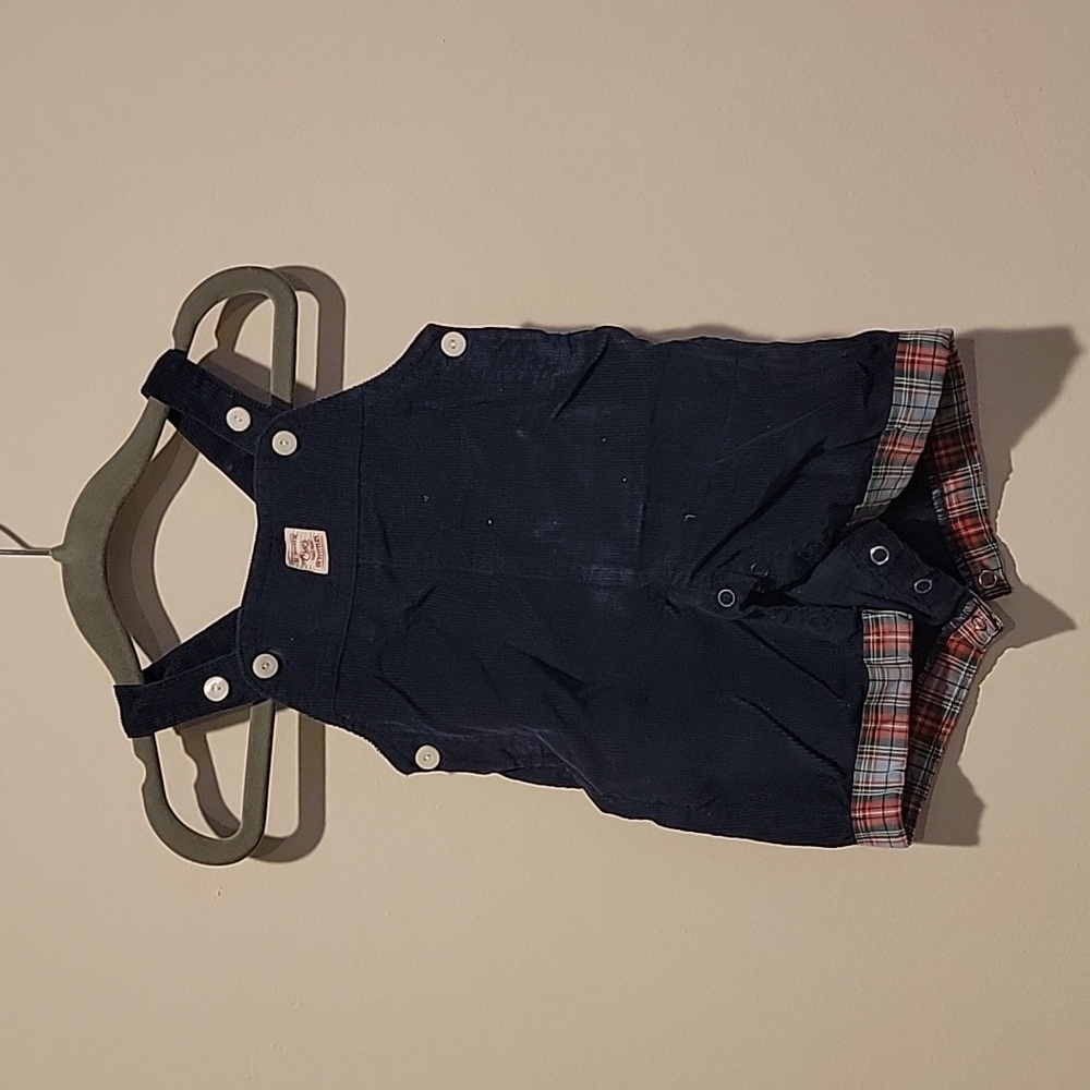 CHAPS newborn corduroy navy plaid overalls baby infant